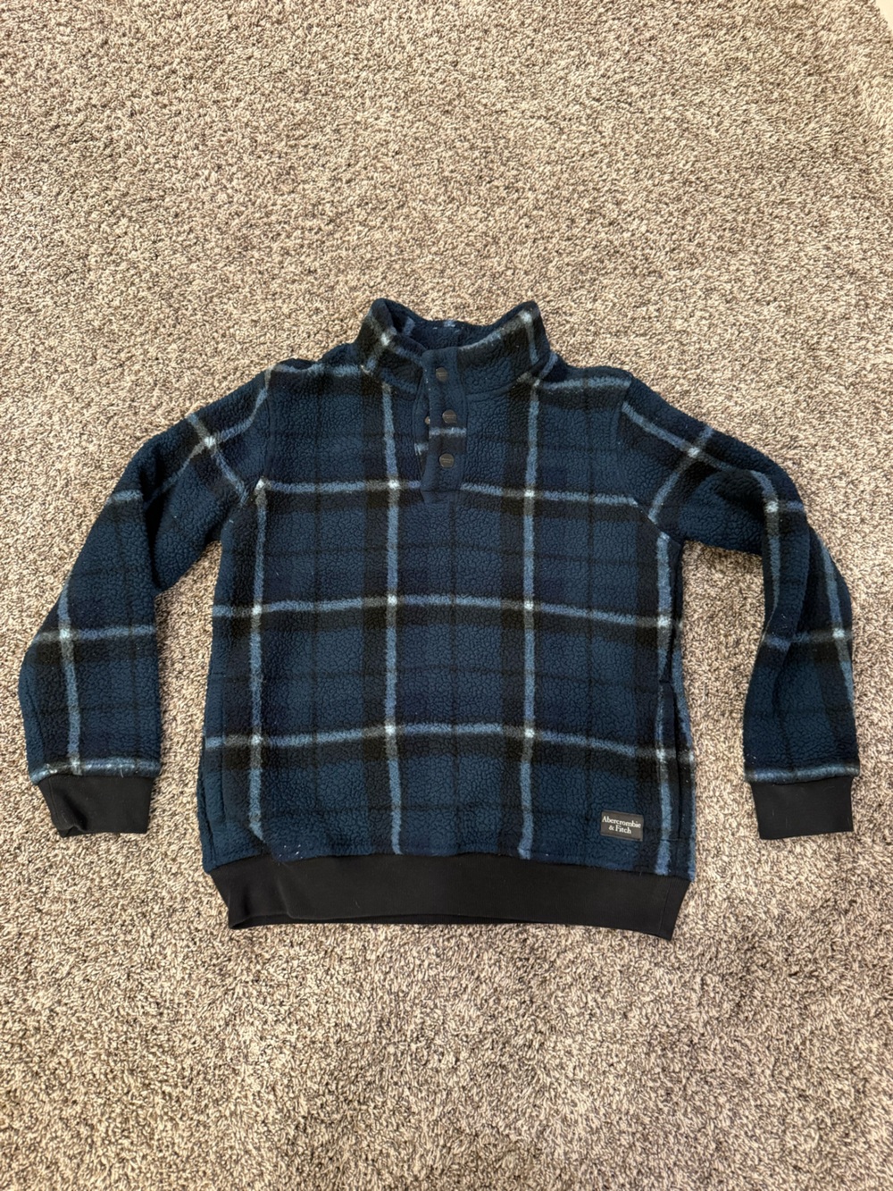abercrombie kids Navy and Black Plaid Sherpa Pullover